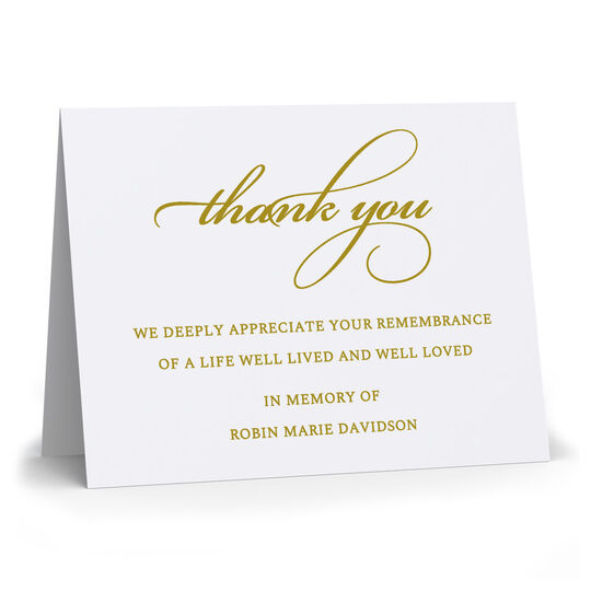 Script Thank You Folded Sympathy Cards with Optional Inside Imprint - Raised Ink